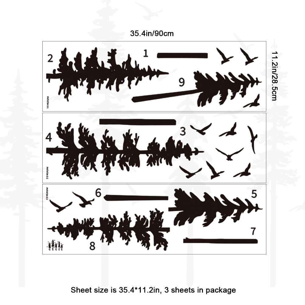 Large Pine Trees Wall Decals Black Forest Wall Stickers Christmas Decoration Wallpaper Woodland Animal Birds Mural Decals Peel and Stick Vinyl Wall Art Stickers for Bedroom