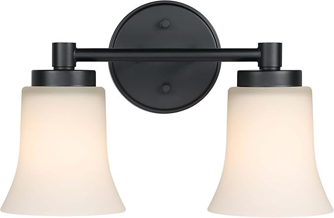 XiNBEi Lighting Bathroom Vanity Light, Vintage 2 Light Sconces Wall Light with Glass, Black Wall Mounted Light XB-W1235-2-MB