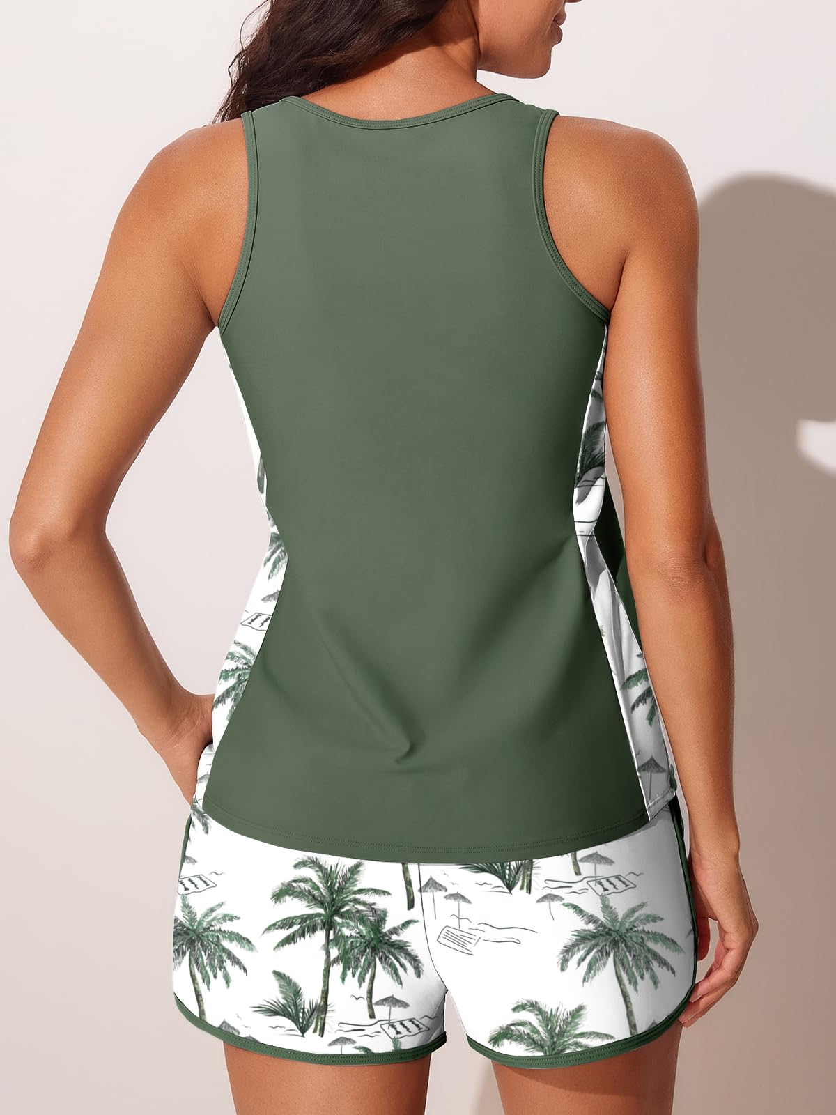 Summer Mae Plus Size Tankini Swimsuits for Women 2026 Tummy Control Two Piece Bathing Suits with Pockets Swim Shorts Green Shadowa Size 24 Plus