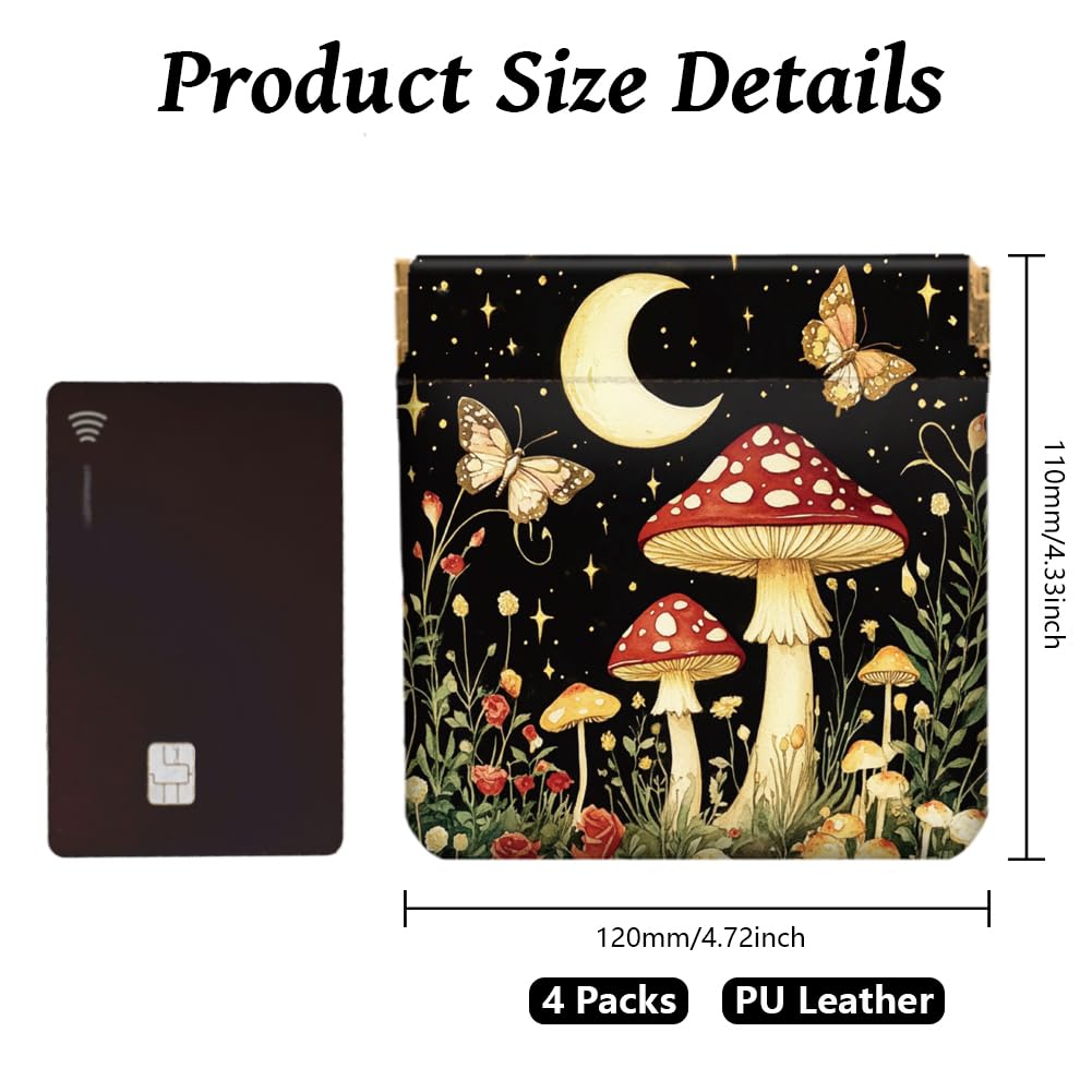 Peacoblue 4Pcs Small Leather Squeeze Coin Purse for Women-Night Sky And Mushrooms Pattern Waterproof & Durable Snap Closure Change Pouch Mini Money Wallet Bag for Adult Teen Girls Best Gift