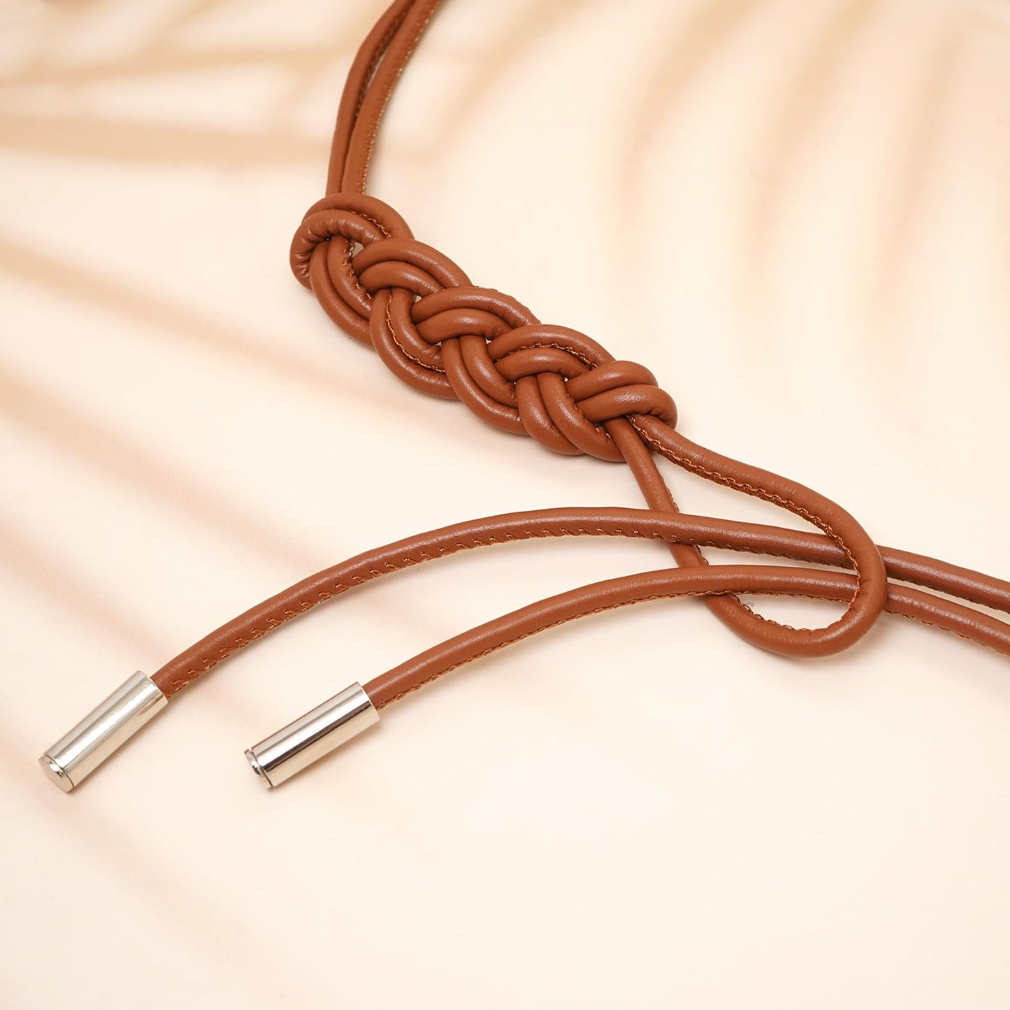 BAOKELAN Women Knot Thin Belts Skinny PU Leather Belts Boho Waist Belt for Dresses Brown 130CM