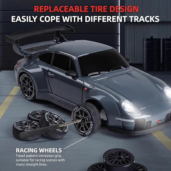 High Speed 1:24 4WD RC Drift Car with Proportional 2.4G Remote Control Dual Tire Configuration and LED Light Racing Vehicle Model for Adults Enthusiasts– Light Blue