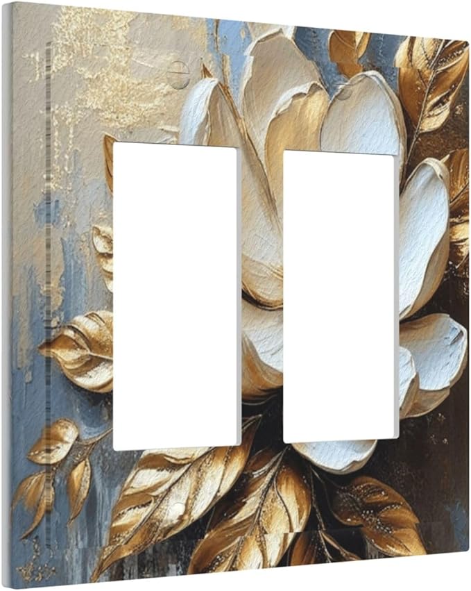 Decorative Art Light Switch Covers Gilded Bloom 2 Gang Dual Rocker Outlet Switch plate Faceplate GFCI for Home Decor