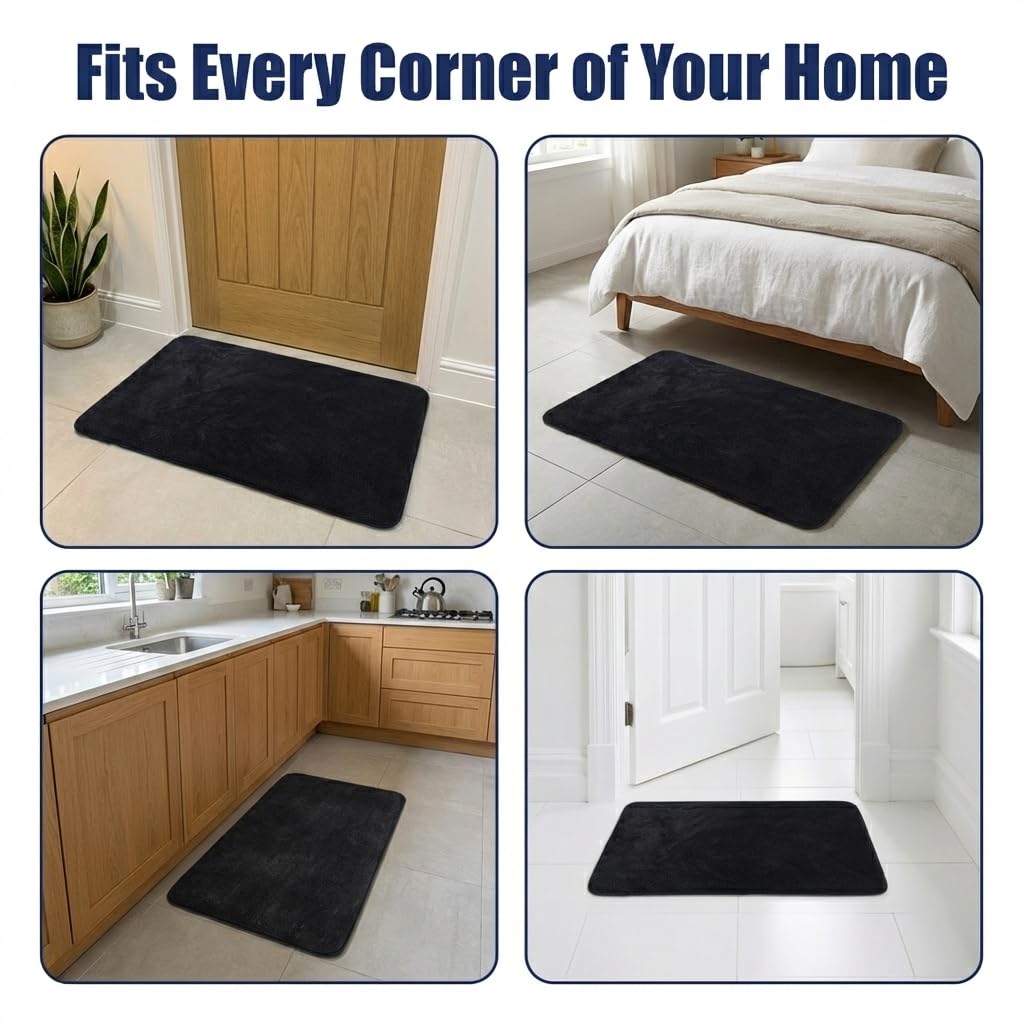 Muddy Mat® CloudStep Bathroom Rugs, Non Slip Bath Mats for Bathroom, Super Absorbent Memory Foam Chenille, Quick Dry Machine Washable Thick Toilet Rug for Shower Tub and Floor, Black 20" x 30"