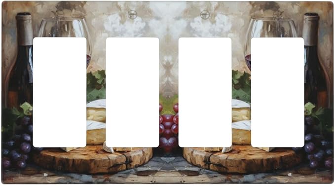 Decorative Art Light Switch Covers Wineglass & Artisanal Cheeses 4 Gang Rocker Decora Outlet Covers Electrical Faceplate GFCI Wall Plate for Home Decor
