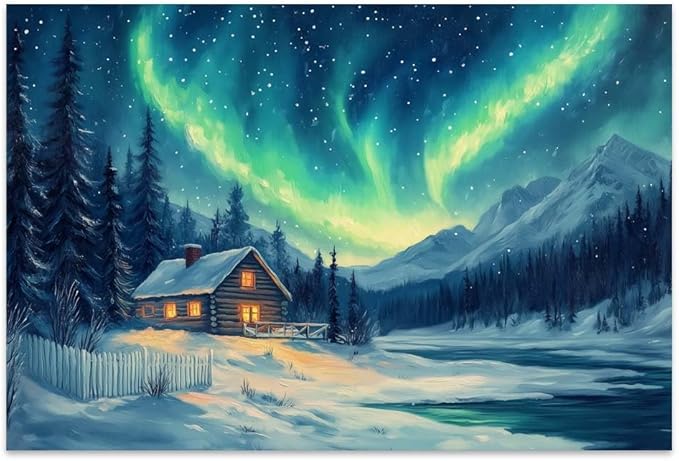 Yesad Aurora Wall Art, Landscape Canvas Wall Art Aurora Borealis Painting Nature Pictures Scenery Prints Poster Wall Décor for Cabin Living Room Bedroom Farmhouse Décor (Unframed,36”x24”, Aurora)