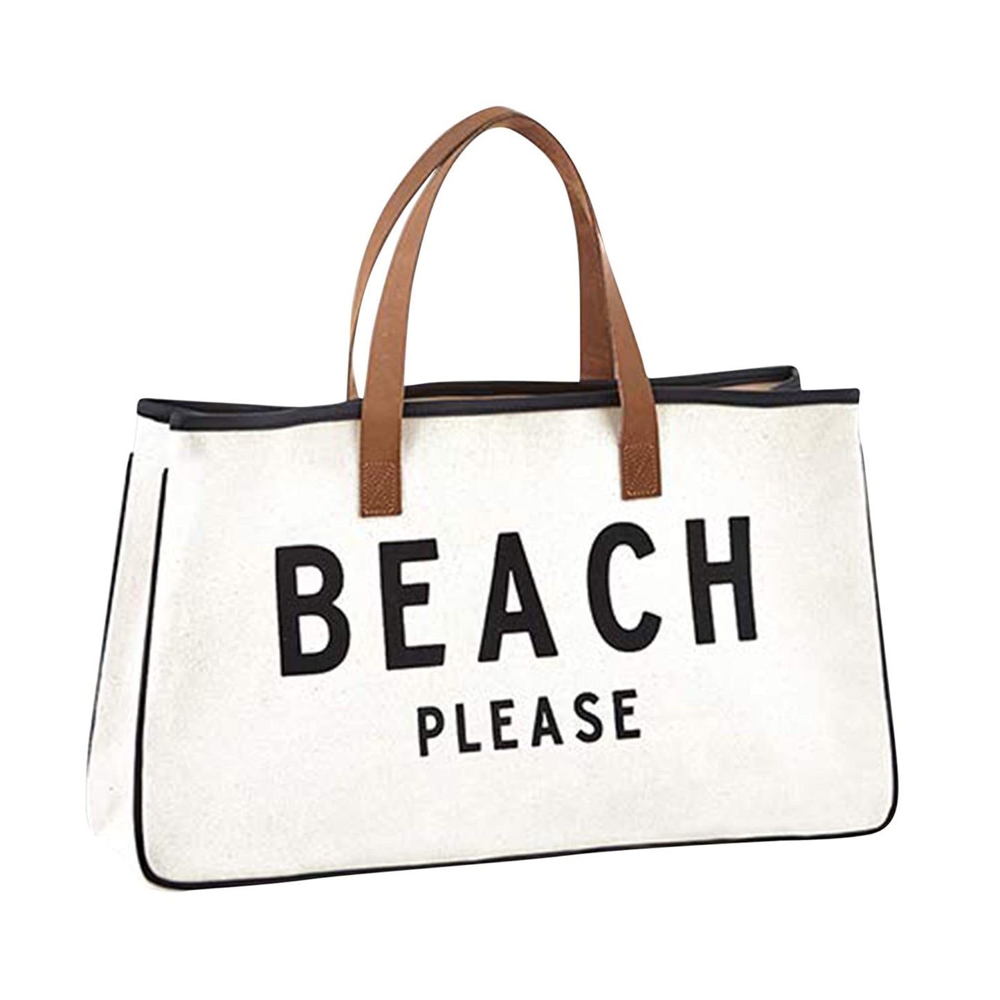 Santa Barbara Design Studio Womens Tote - Cotton Canvas Shoulder Bag with Leather Handles and Waterproof Lining, Large, Beach Please