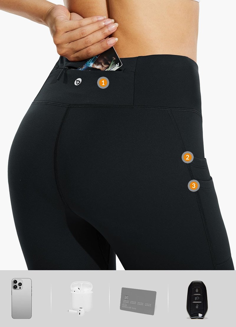 baleaf Fleece Lined Leggings Women Water Resistant 25" Petite Winter Warm Legging Thermal Running Tights Yoga Hiking Pants Black S