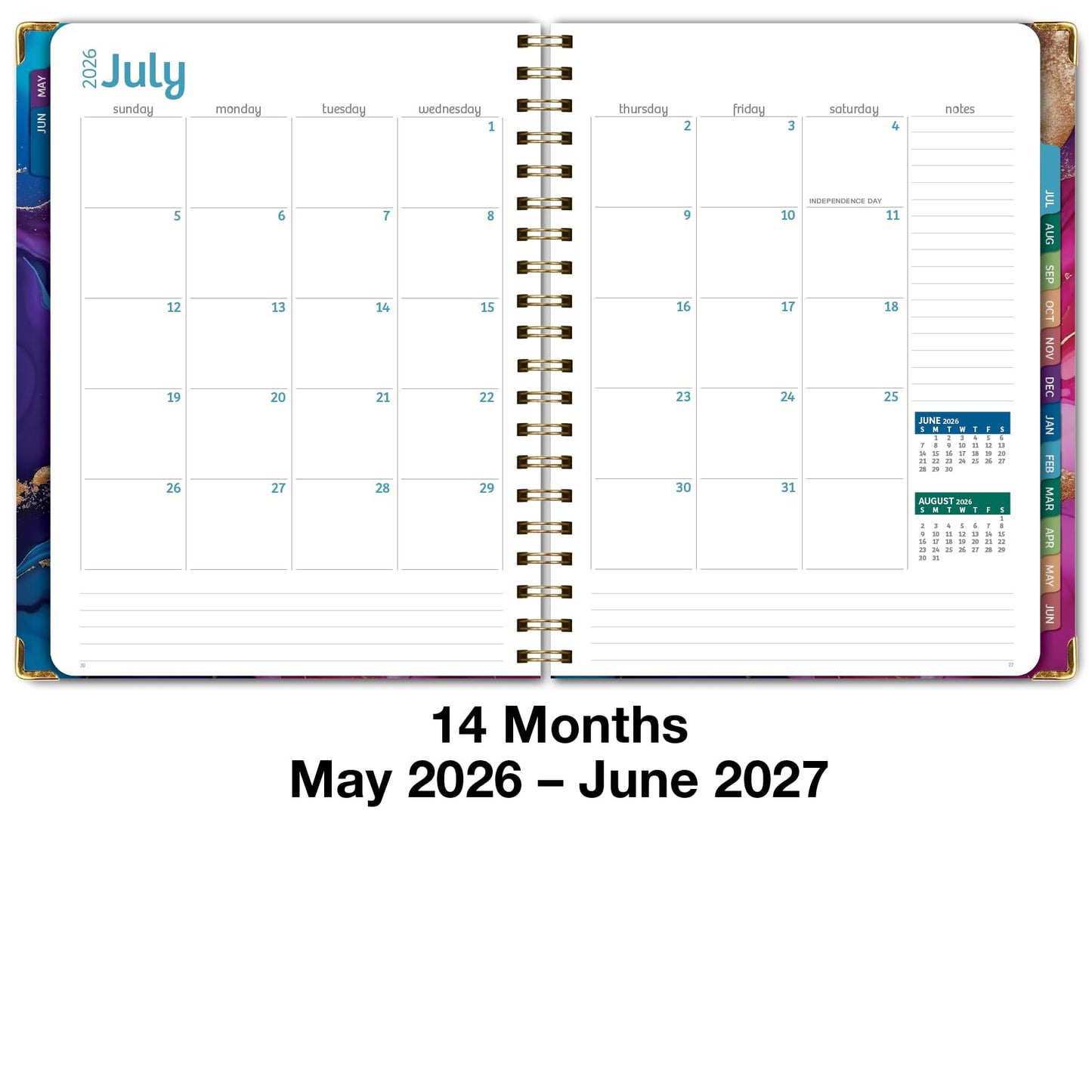 HARDCOVER Academic Year 2026-2027 Planner: 14 Months (May 2026 Through June 2027) 8.5"x 11" Daily Weekly Monthly Planner Yearly Agenda. Bookmark, Pocket Folder and Sticky Note Set (Pink Purple Marble)