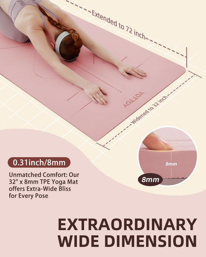 YOTTOY Yoga Mat, 72"x 32"x1/3" Extra Wide Non-Slip Exercise Fitness Yoga Mats,Eco-Friendly TPE Exercise Mats for Women Men Home Workout with Strap Bag