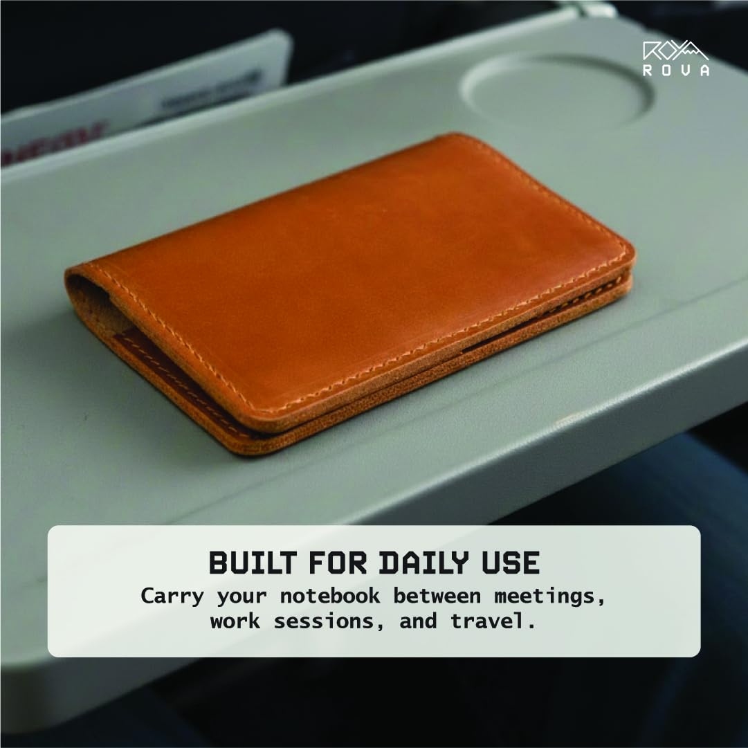 ROVA Field Notes Leather Cover, Full Grain, Fits 3.5" x 5.5" Notebooks, Crafted in the USA, Pocket Journal Cover for Everyday Carry with Pen Holder