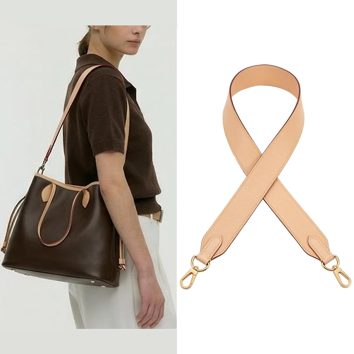 STBL Vachetta Leather Wide Straps Crossbody Replacement Bag Shoulder Strap for Neverful Graceful Speedy25 30 35 Tote Handbag Wide Shoulder Straps & DIY Leather Purse Strap (Beige)