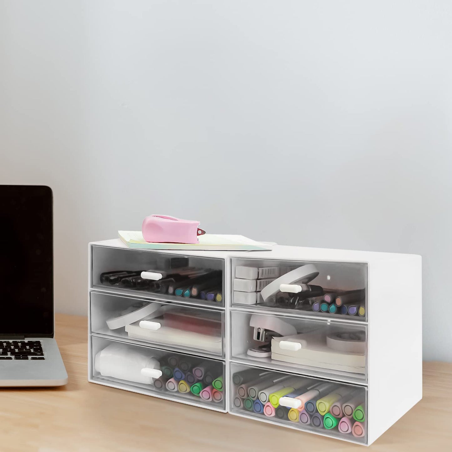 Zuiaso Desk Organizer with Drawer, Desk Storage Box, Plastic Office Stationery Supplies Organizers, Desktop Organizer for Office School Home (3 drawer, White)