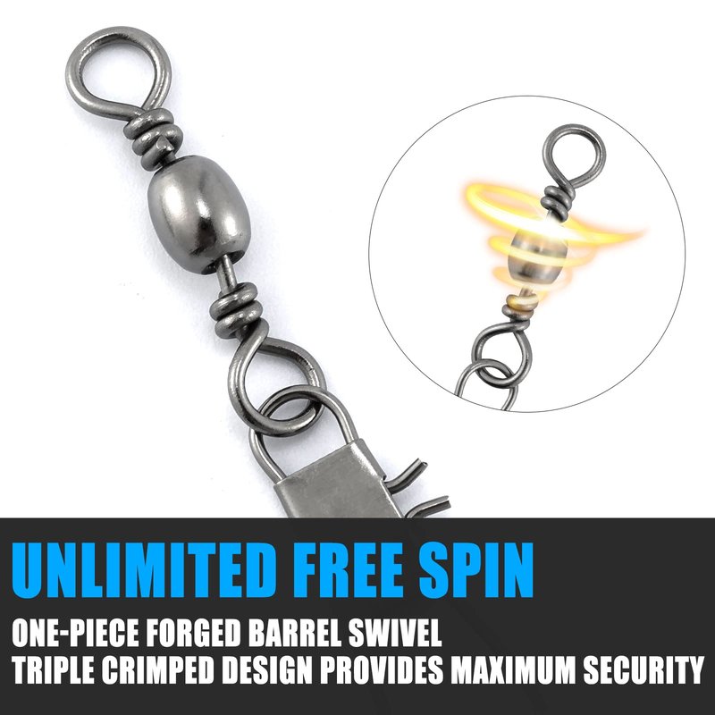 Dr.Fish 50 Pack Fishing Snap Swivels, Barrel Swivels Fishing Tackles, Stainless Steel Safty Interlock Snaps Leader Line Lure Connector Fresh&Saltwater #4