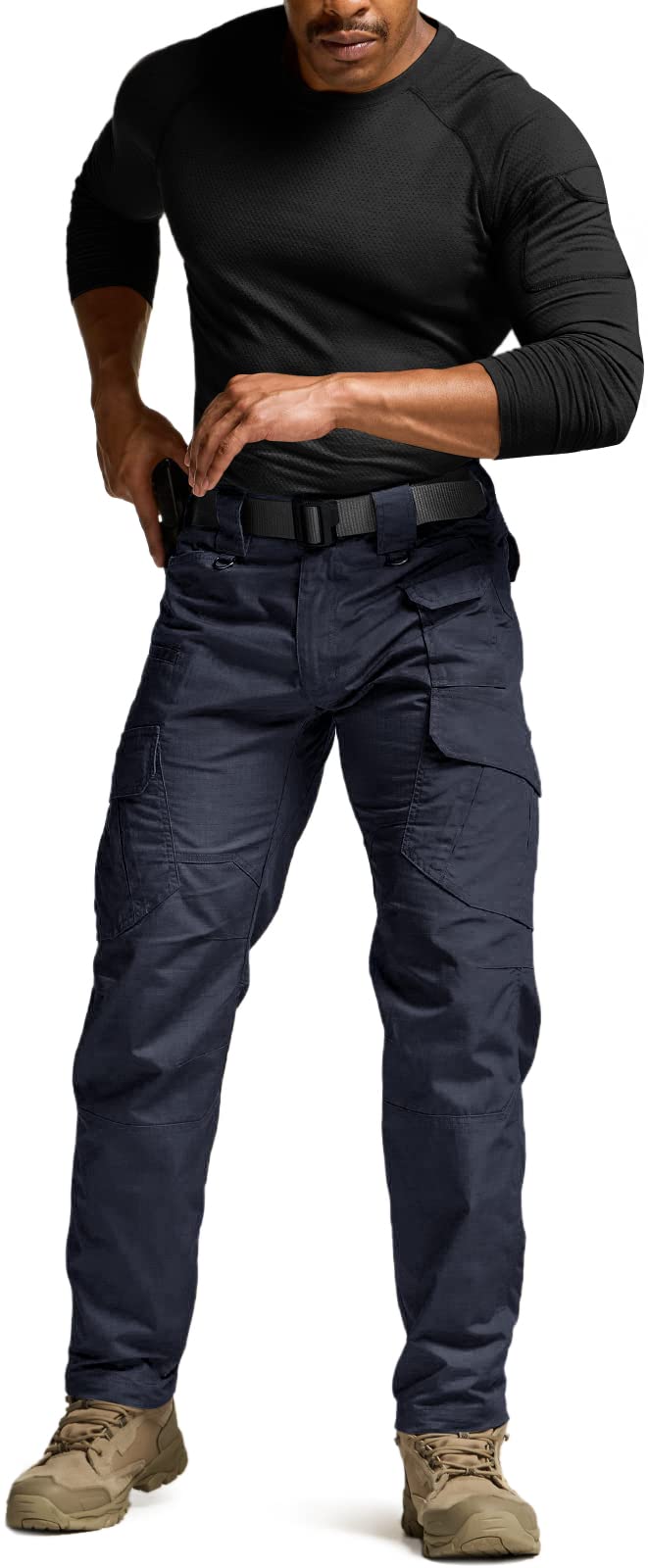 CQR Men's Tactical Pants, Water Resistant Ripstop Cargo Pants, Lightweight EDC Work Hiking Pants, Outdoor Apparel, Duratex Mag Pocket Police Navy, 38W x 34L