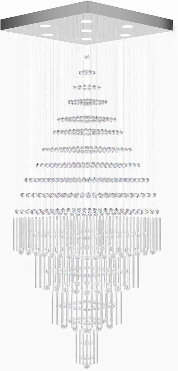 Flashing God D32''X H100'' Modern Crystal Chandelier, Raindrop Chandelier for Entryway, Large Chandeliers for High Ceilings, Staircase, Foyer, Living Room, 4-Tier Hanging Light Fixture