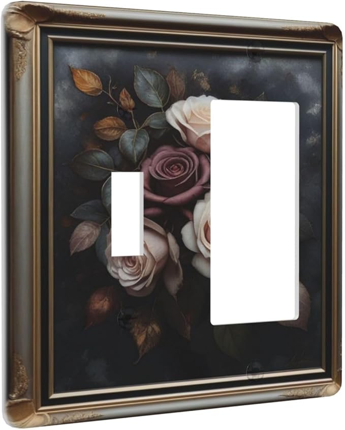 Decorative Art Light Switch Covers Elegant Rose Bouquet Art 2 Gang Single Toggle Rocker Combination Electrical Faceplate Switchplate Wall Plate for Home Decor