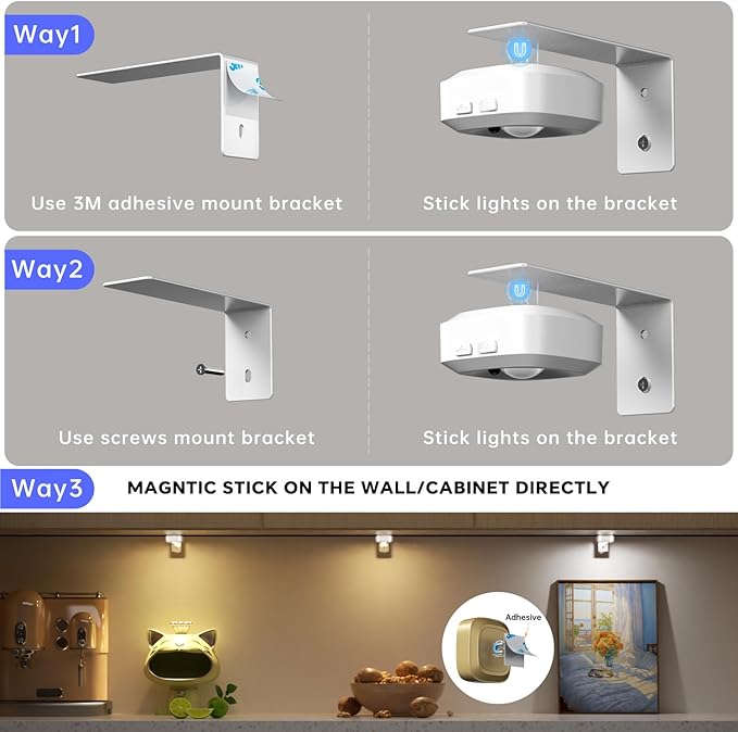 Lightbiz Picture Lights for Wall 3 Pcs, Rechargeable Battery Operated Magnetic Wall Lights with 3 Color Temps, Remote Dimmable Timer Painting Light for Art Display, Frame, Poster