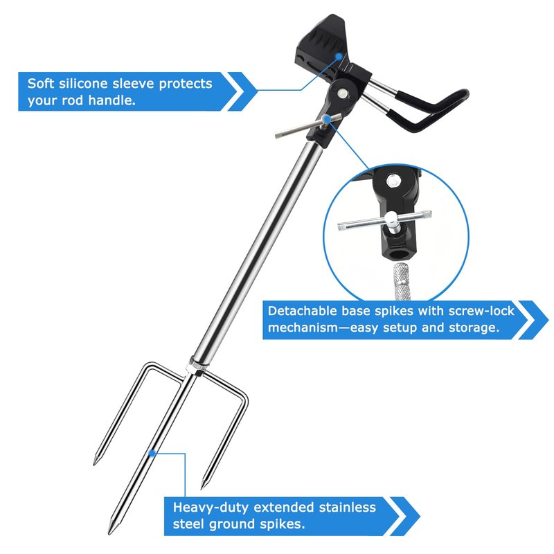Aijmguo 2Pack Fishing Rod Holder for Ground, 360 Degree Adjustable Bank Fishing Pole Holders, Multifunctional Stainless Steel Beach Fishing Rod Stand Easy Set Up Rustproof(Gift for Men)