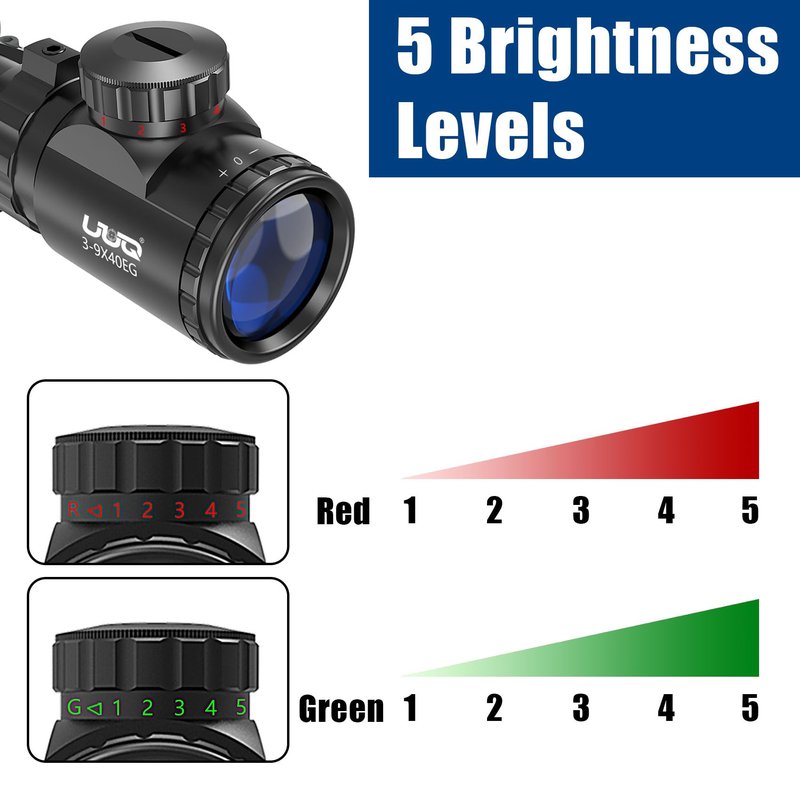 UUQ 3-9×40 Rifle Scope with Red/Green Illumination and Rangefinder Reticle - Includes Batteries, Fits 11mm Free Mounts, Waterproof and Fog-Proof,for Hunting,Airsoft and Pellet Gun