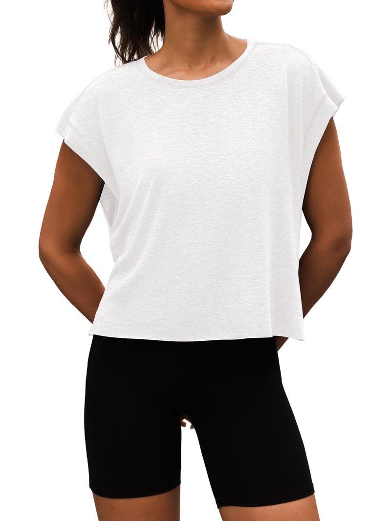 3rd hill Women Open Back Workout Shirts Short Sleeve Tops Casual Yoga Y2k Athletic Gym Running Crop Tees White S