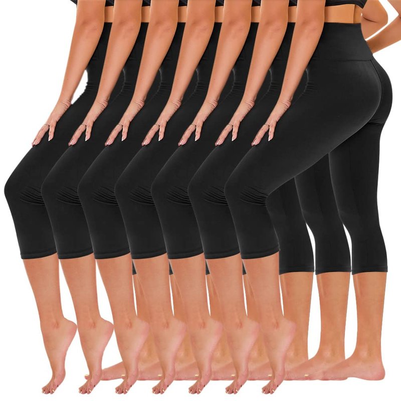 TNNZEET 7 Pack Capri Leggings for Women, High Waisted Soft Black Workout Yoga Pants