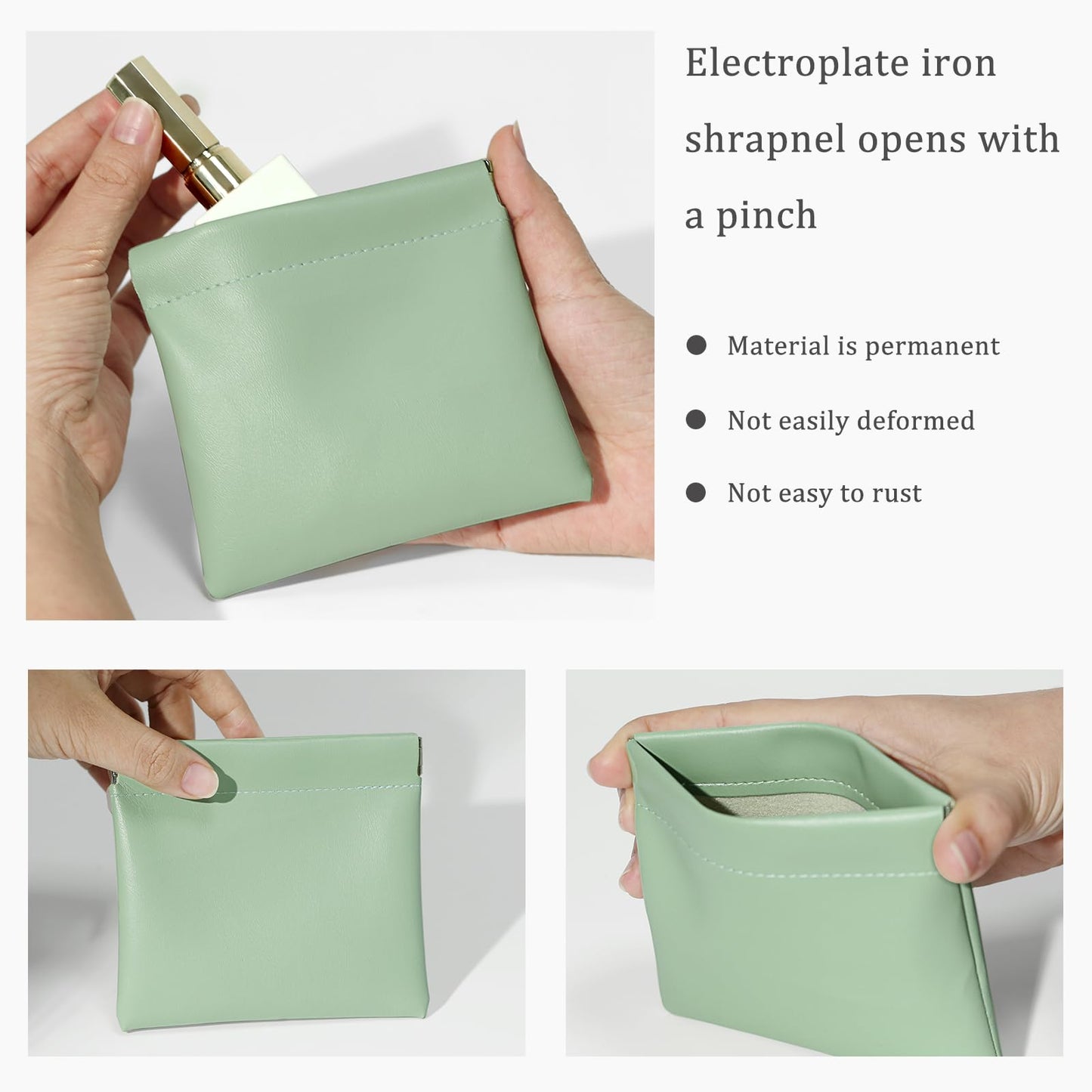 Ruetail Leather Pocket Cosmetic Bag for Purse,4Pcs Waterproof Portable No Zipper Self-closing Cosmetic Bags for Coin Purse Lipstick Cosmetic Accessories Organizer, Travel Kit Storage