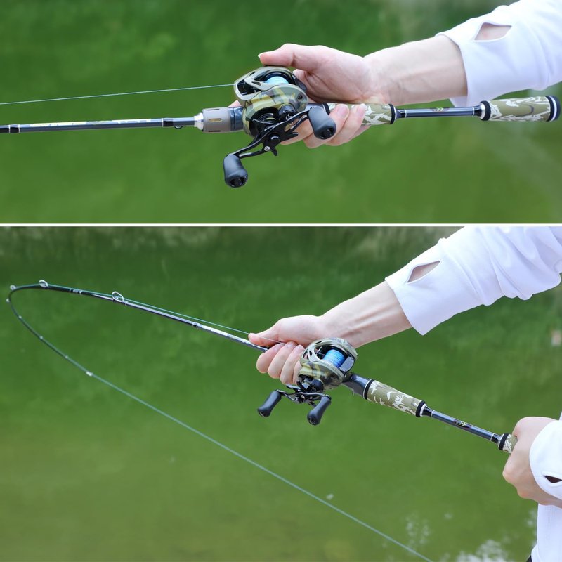 Sougayilang Camo Baitcaster Combo, 2-Piece 30+24Ton Graphite Rod, 8.0:1 Gear Ratio,9+1 Bearings Reel, SuperPolymer Handle,Hook Keeper for Bass, Walleye, Pike, Catfish Fishing