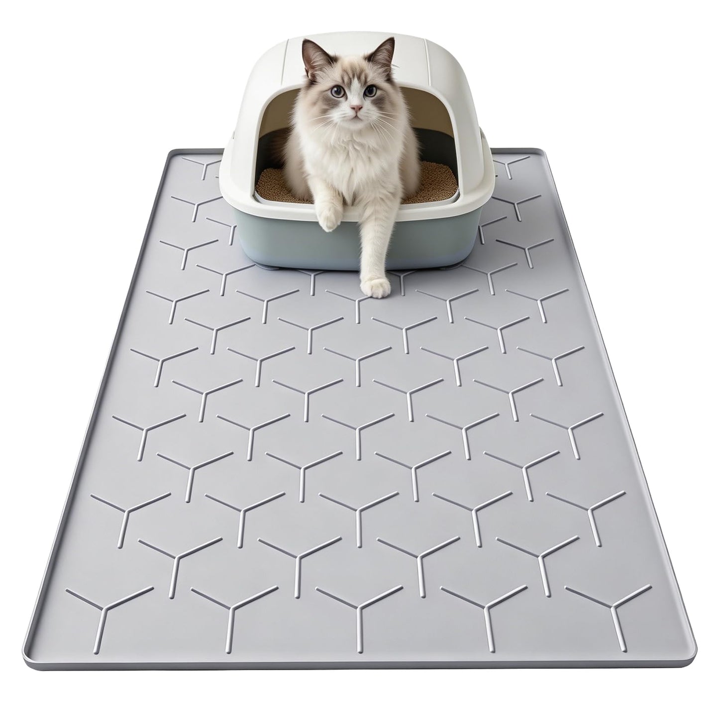 Garoopion Cat Mat for Litter Box, Large 34.05×22.5 inch Cat Litter Mat, Waterproof Silicone Pad for Floor, Gray