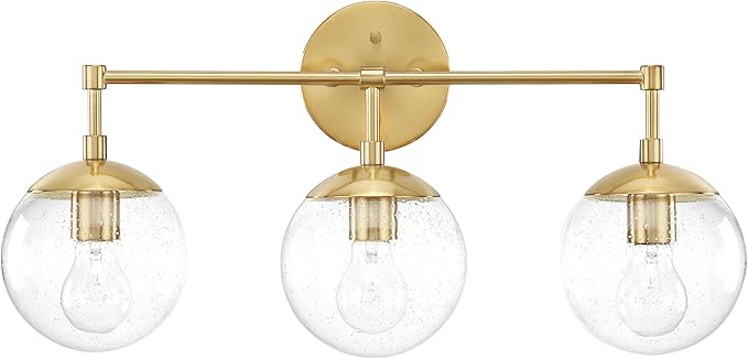 Design House Gracelyn 3-Light Dimmable Bathroom Vanity Light, Seeded Glass, Satin Gold, 24.03 in W x 8 in D x 11.65 in H, 588889-SG