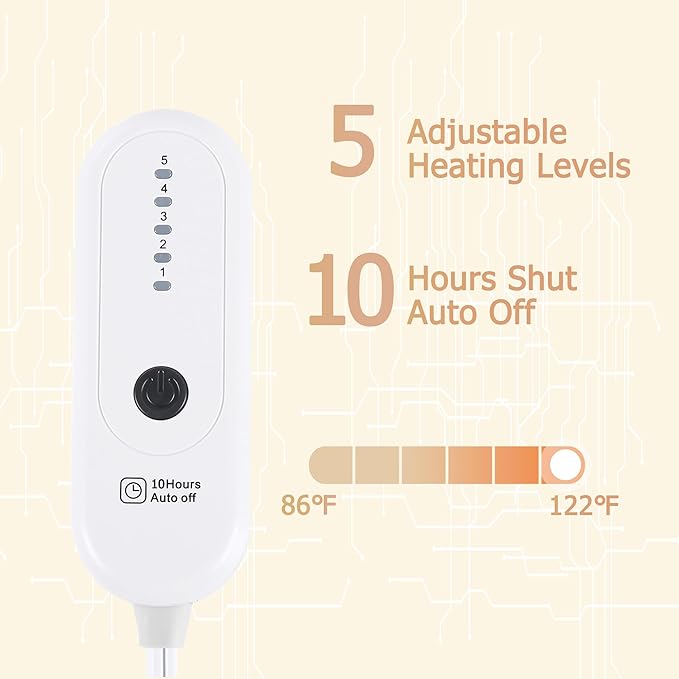 Heated Blanket Electric Blanket Twin Size, Fast Heating & Overheating Protection, Ultra Soft Heated Throw Blanket Twin Size with 5 Heating Levels & 10 Hours Auto Off, 62"x84", White