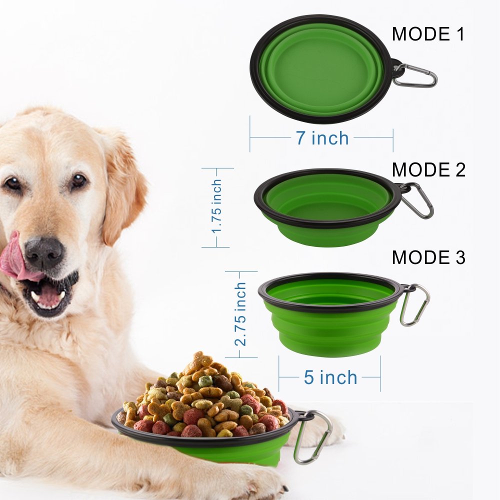 Large Collapsible Dog Bowls, 34oz Travel Water Food Bowls Portable Foldable Collapse Dishes with Carabiner Clip, 2 Pack (Purple+Red)