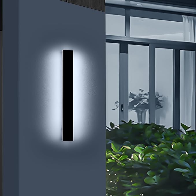 31.4inch Modern Outdoor Wall Sconce, 6000K Cold White LED Outside Wall Light Fixture, IP65 Waterproof, 31W, Black Minimalist Exterior Lighting Patio Lamp for House, Porch, Garage, Garden