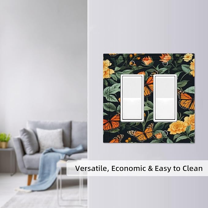 Butterflies Flower Garden Dual Outlet Covers Wall Plate 2 Gang Rocker Decora Decorative Switchplate Electrical Faceplate GFCI Light Switch Covers for Farmhouse Living Decor