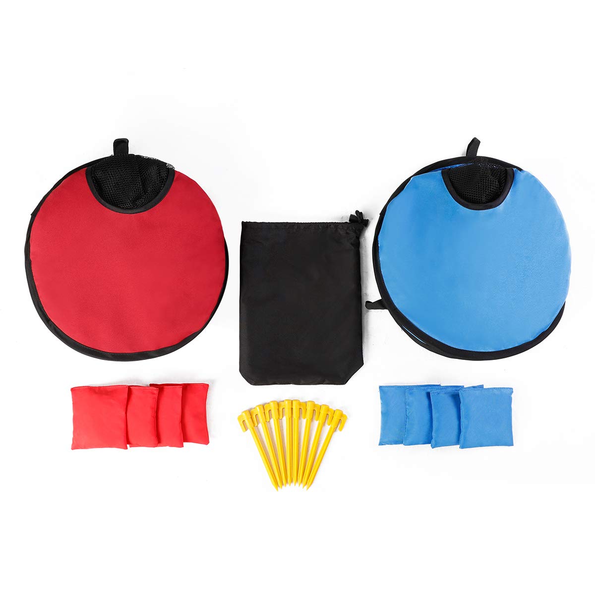 G4Free Portable Collapsible 5 Holes Cornhole Game Set with 8 Bean Bags Toss Game Size 3ft x 2ft for Camping Travel A-Red Blue