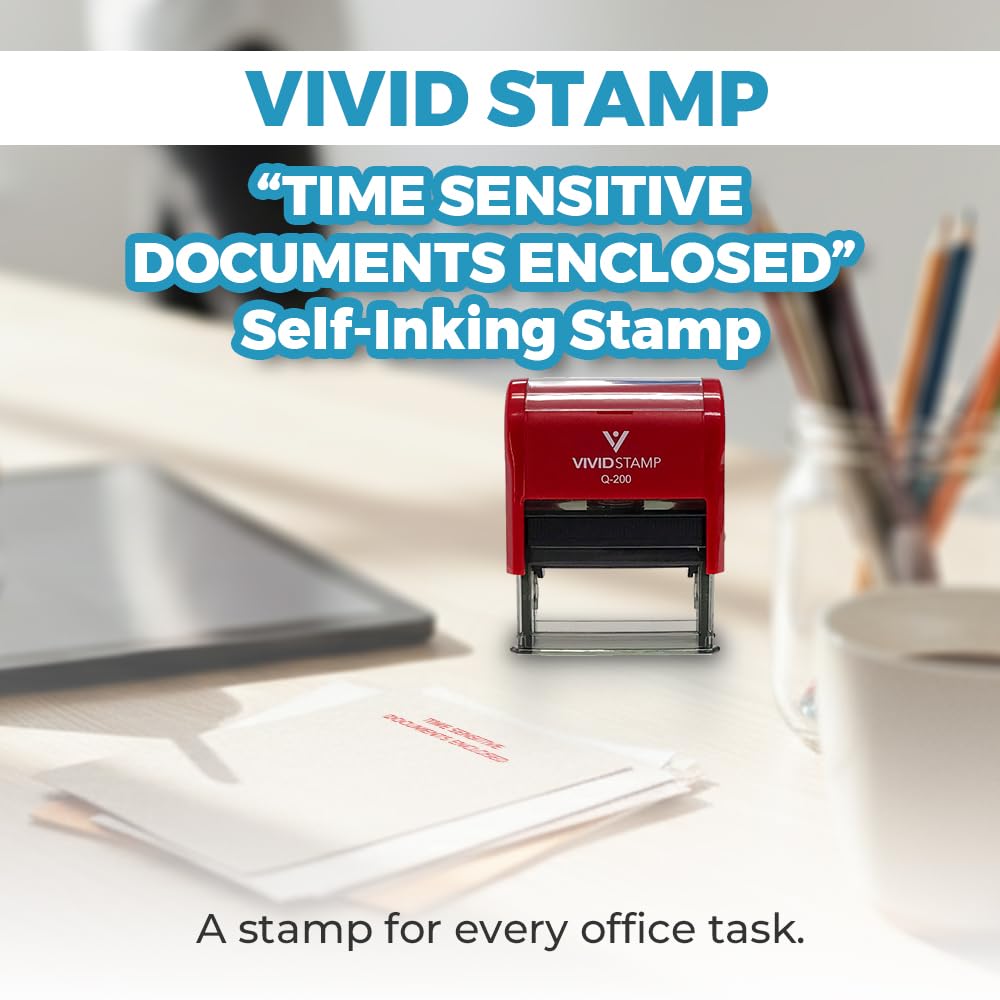 TIME Sensitive DOCUMENTS Enclosed Self Inking Rubber Stamp (Red Ink) - Large