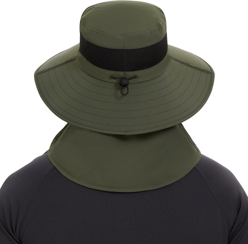 BASSDASH UPF 50+ Sun Hat - Breathable Wide Brim Bucket Hat with Removable Face Cover & Neck Flap for Fishing & Hiking