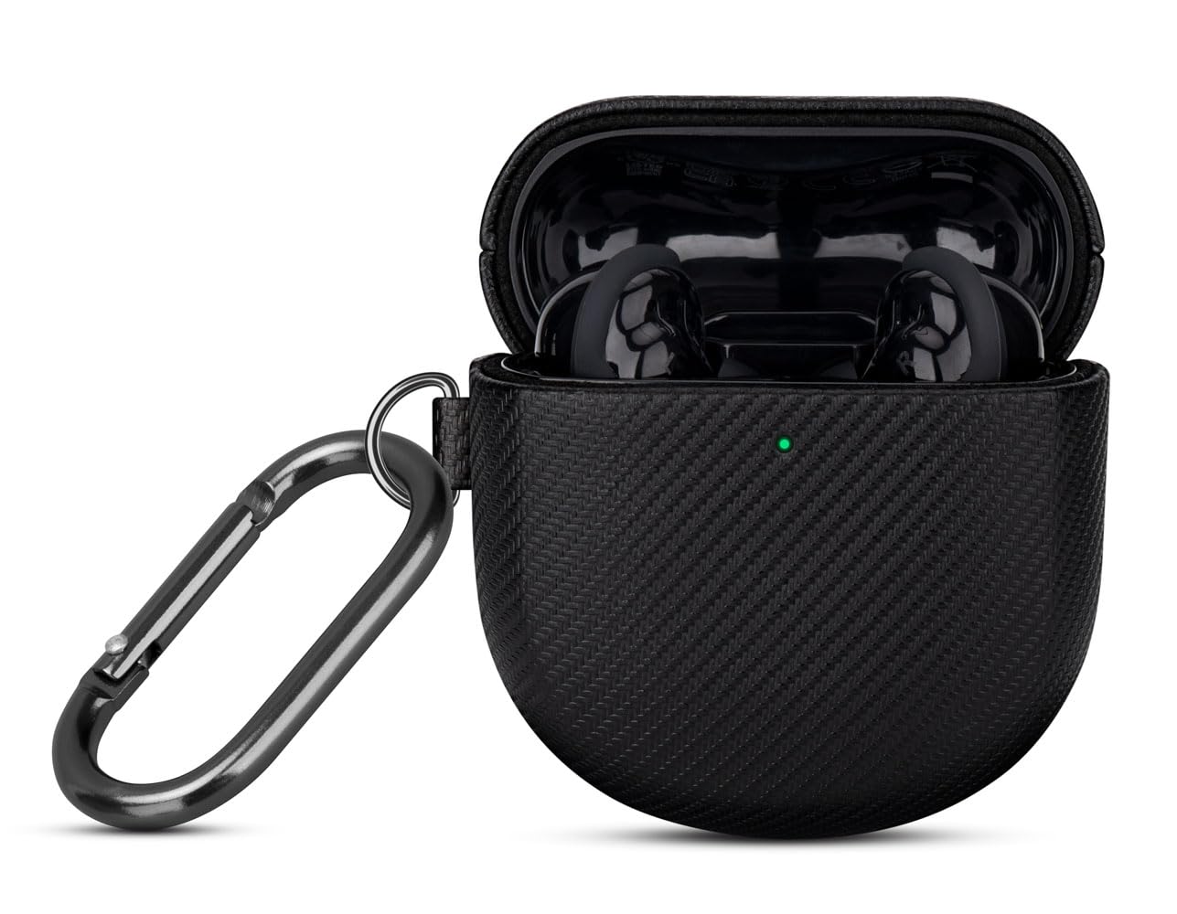 LOPIE Handmade Case for Bose QuietComfort Ultra 2 Earbuds 2025 / Quiet Comfort Ultra Earbuds/QuietComfort Earbud II, Synthetic Leather, Protective Hard Shell Cover with Clip & Cleaner Kit - Black