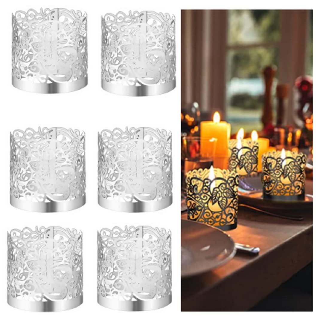 zmgmsmh 100 Candle Holder Laser Cutting Votive Wraps Candle Holder for Wedding Table Christmas Festival Tealight Decor Tea Light Votive Wrap Candle Holder Decorative Wraps Paper (Silvery)