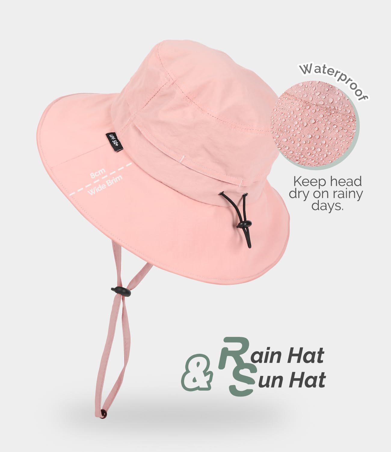 Creekstone Bucket Hat Waterproof Rain Hat for Women Men Sun Hats UPF50+ Packable Summer Hat Hiking Travel Floppy Sun Hat (US, Alpha, One Size, Pink)