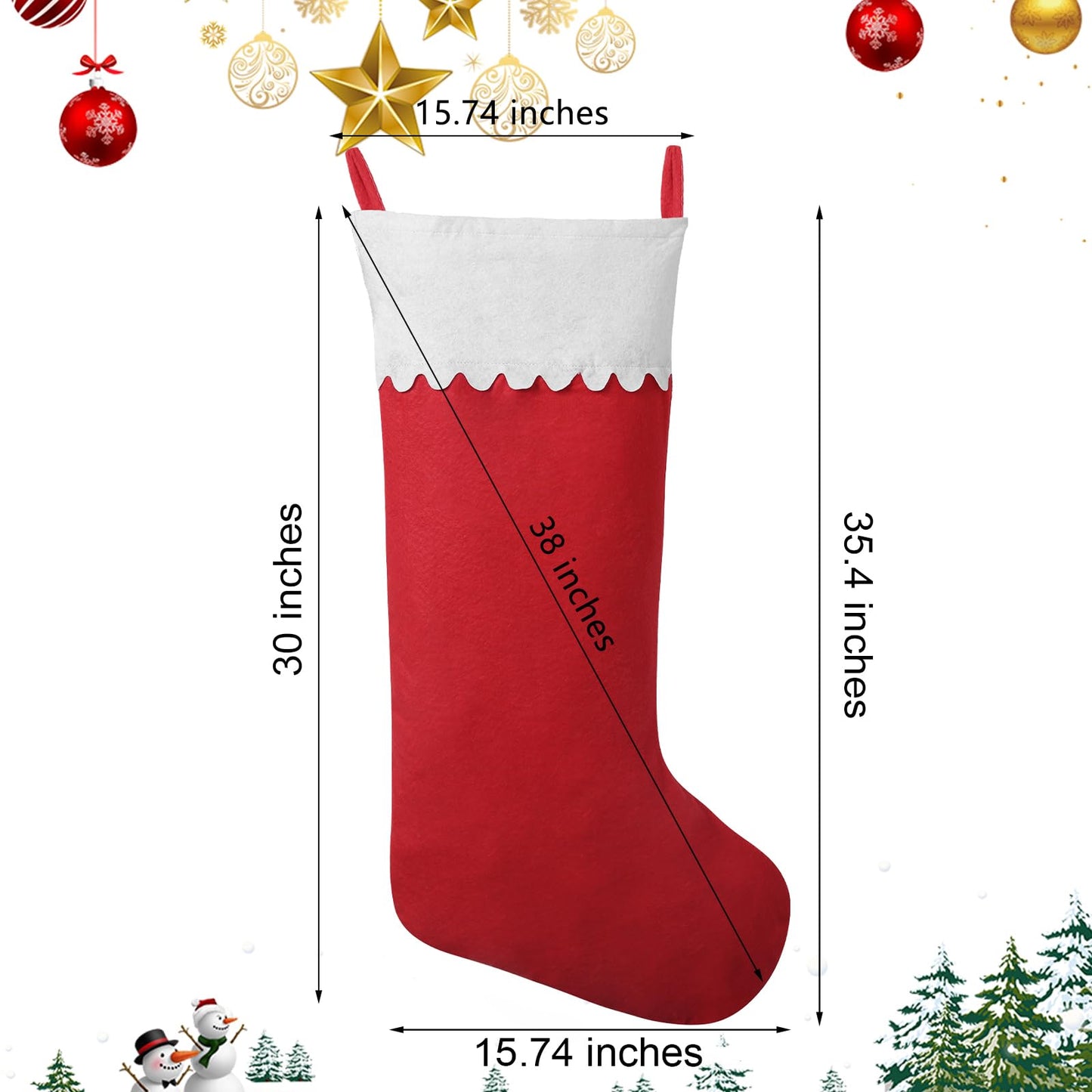 Asisca 2 Pack Jumbo Felt Christmas Stockings, 38 Inches Large Red and White Felt Christmas Stockings for Xmas Tree Fireplace Hanging Decor and Holiday Party Family Home Decorations