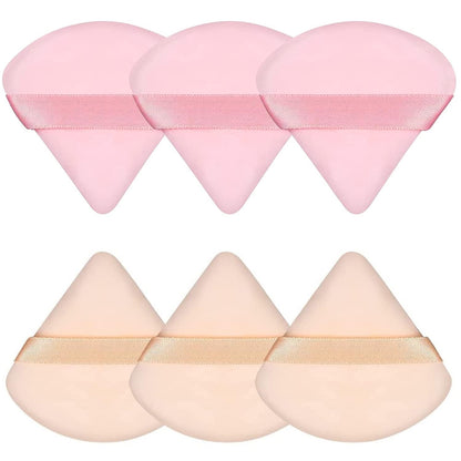 Pimoys 6 Pieces Powder Puff Face Makeup Sponge Soft Velour Triangle Powder Puffs Beauty Sponge Stocking Stuffers for Loose Powder (Black, Pink)