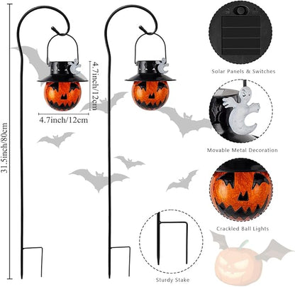 Viveta 2 Pack Solar Halloween Lights, Solar Lanterns Outdoor Waterproof with Shepherd Hooks for Garden Yard Pathway Outdoor Halloween Decorations