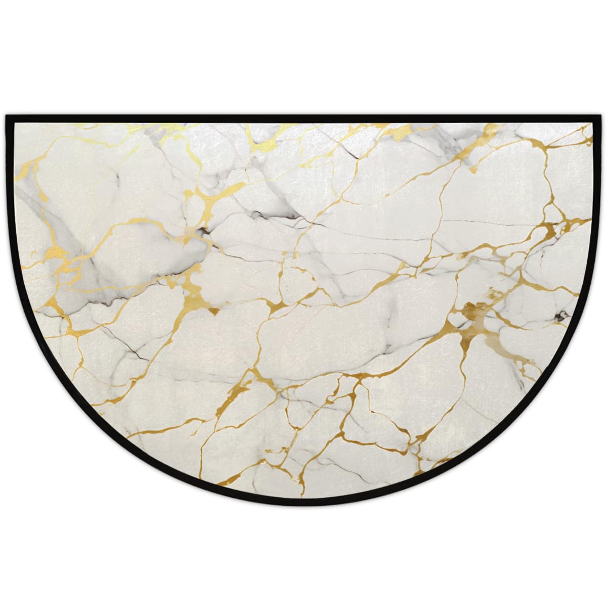 Half Round Rugs Gold Line Marble Texture Semicircular Indoor Door Mat Entryway Welcome Mat Non-Slip Half Round Low Profile Door Mat for Patio High Traffic Areas