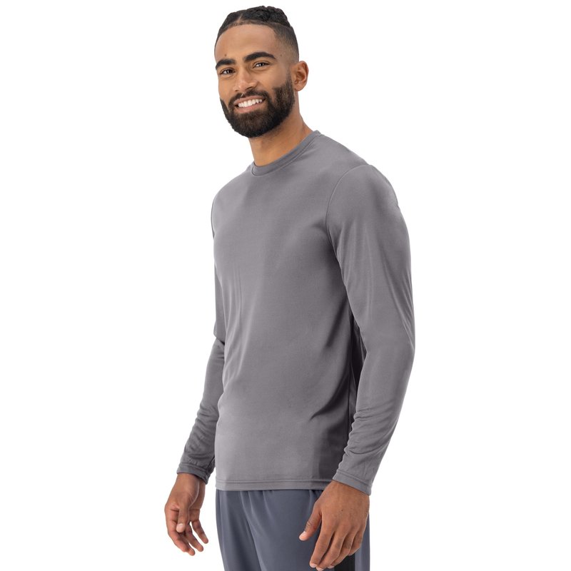 Hanes Men's Long Sleeve Cool DRI T-Shirt UPF 50+, Graphite, Large (Pack of 2)
