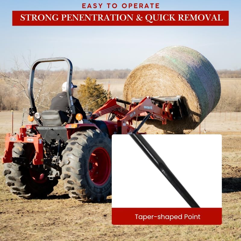 Ag Rite Bale Spear - 43-Inch Heavy-Duty Hay Spear | 3,500 lb Capacity for Tractors & Loaders