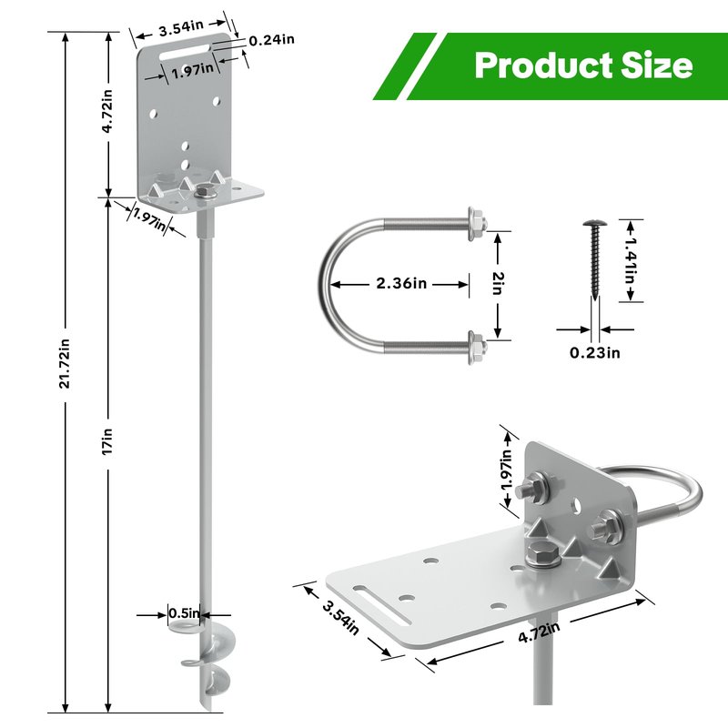 MOLANZ Heavy Duty Ground Anchors Screw-in Trampoline Stakes with Anti-Bend L-Plate, Multi-Hole & Safety Ring, Rust-Proof Steel for Tent, Shed, Swing Set, Fence, Garden, Outdoor (4Pack 21Inch)