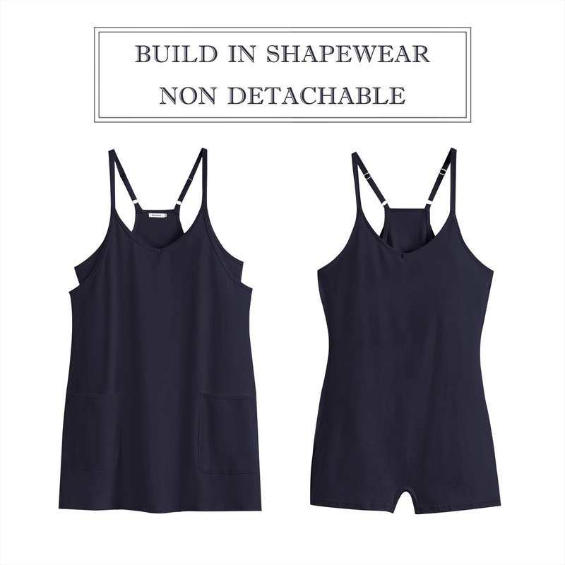 ANRABESS Women Athletic Dress Summer Tennis Workout Active Sports Mini Romper Dress Built in Shorts Travel Vacation Clothes Navy Blue Small