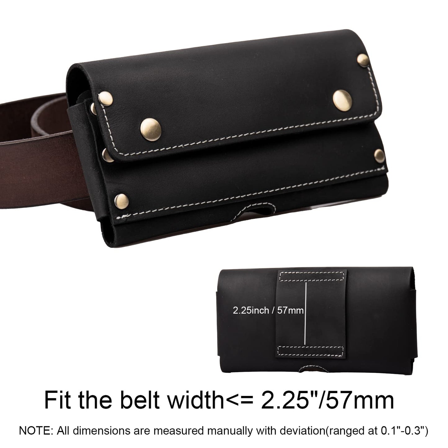 Topstache Leather Phone Holster with Belt Loop,Two Pockets Cell Phone Pouch, Leather Card Holder,Wallet for Cash and Phone, Phone Holder for iPhone 13 Pro Max,13 Pro,Black