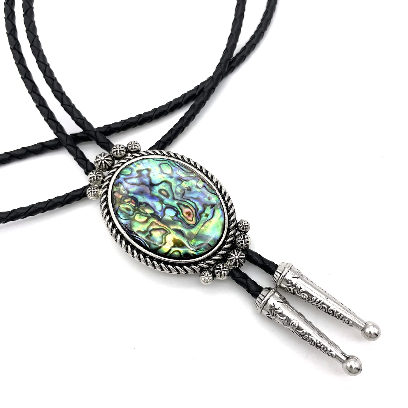 YOQUCOL Abalone shell Pattern Bolo Tie Native Western Cowboy Hand-woven Leather Bola Tie Necktie for Men Women